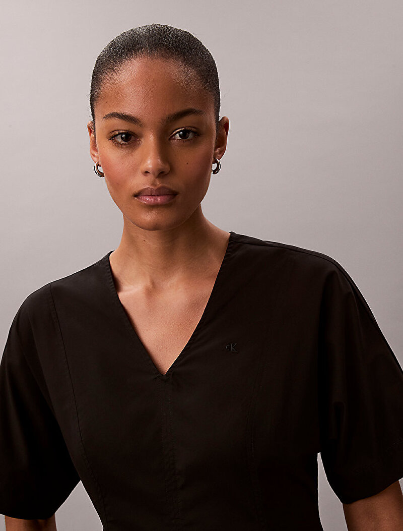 Calvin Klein Siyah Renkli Kadın Cotton Poplin Panel Elbise