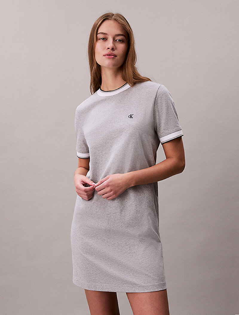 Calvin Klein Gri Renkli Kadın Cotton Monogram Elbise