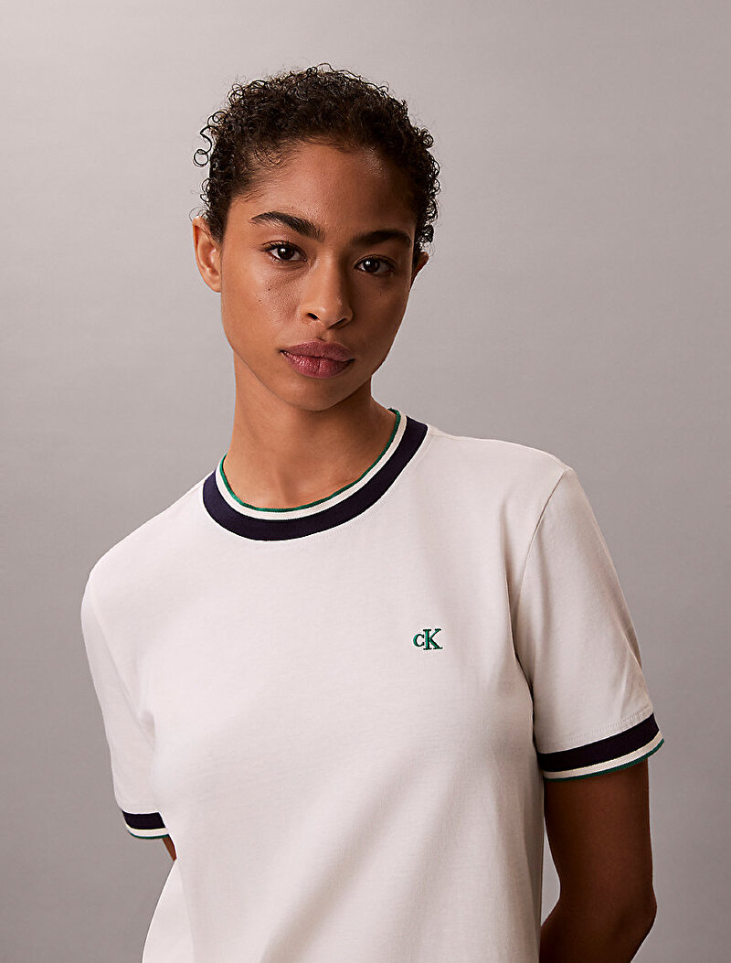 Calvin Klein Beyaz Renkli Kadın Cotton Monogram Elbise