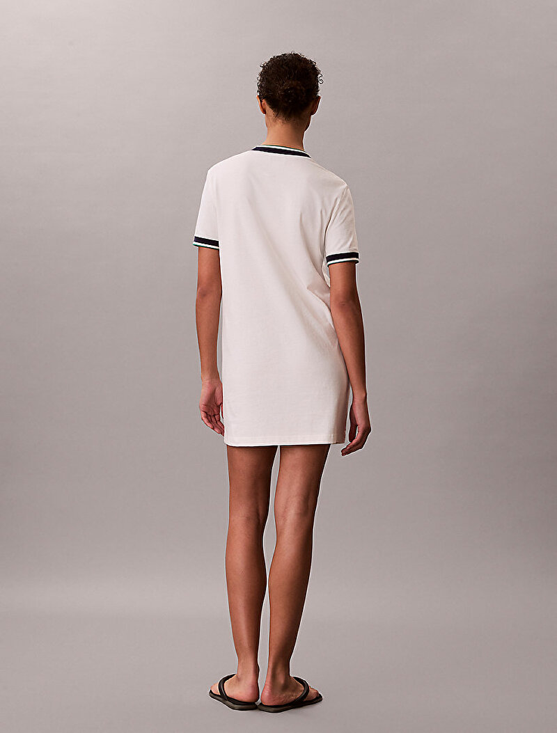 Calvin Klein Beyaz Renkli Kadın Cotton Monogram Elbise