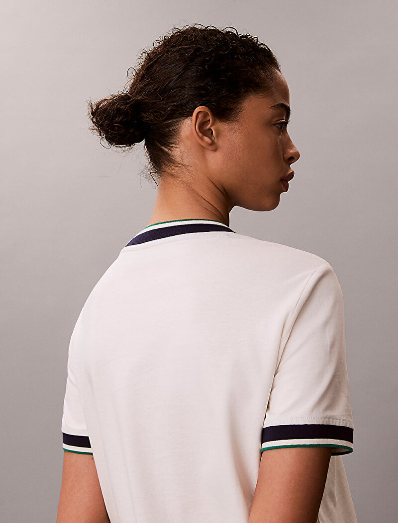 Calvin Klein Beyaz Renkli Kadın Cotton Monogram Elbise