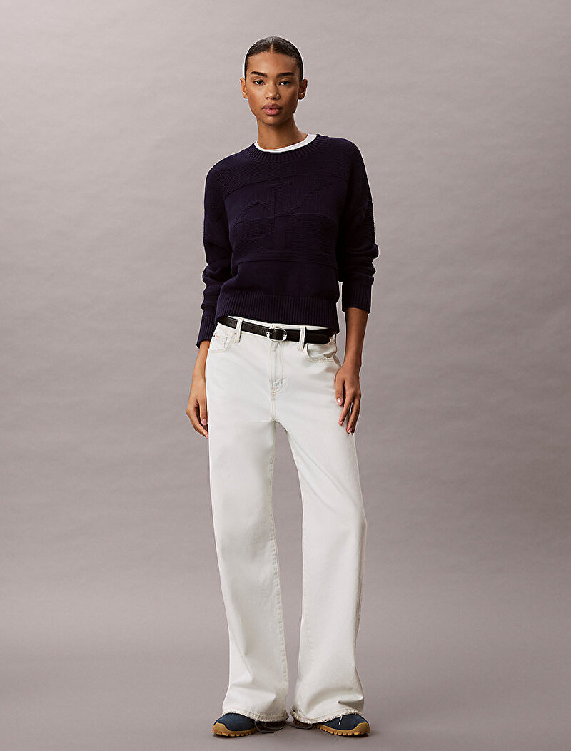 Calvin Klein Mavi Renkli Kadın Tonal Logo Kazak
