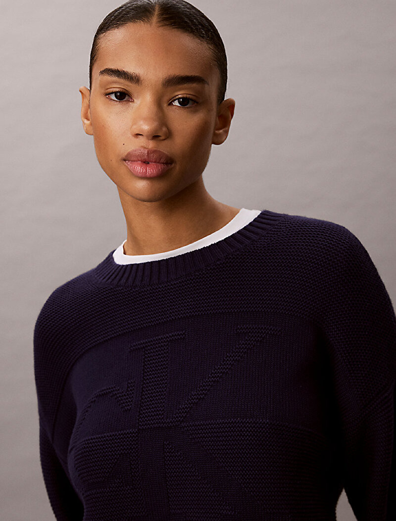 Calvin Klein Mavi Renkli Kadın Tonal Logo Kazak