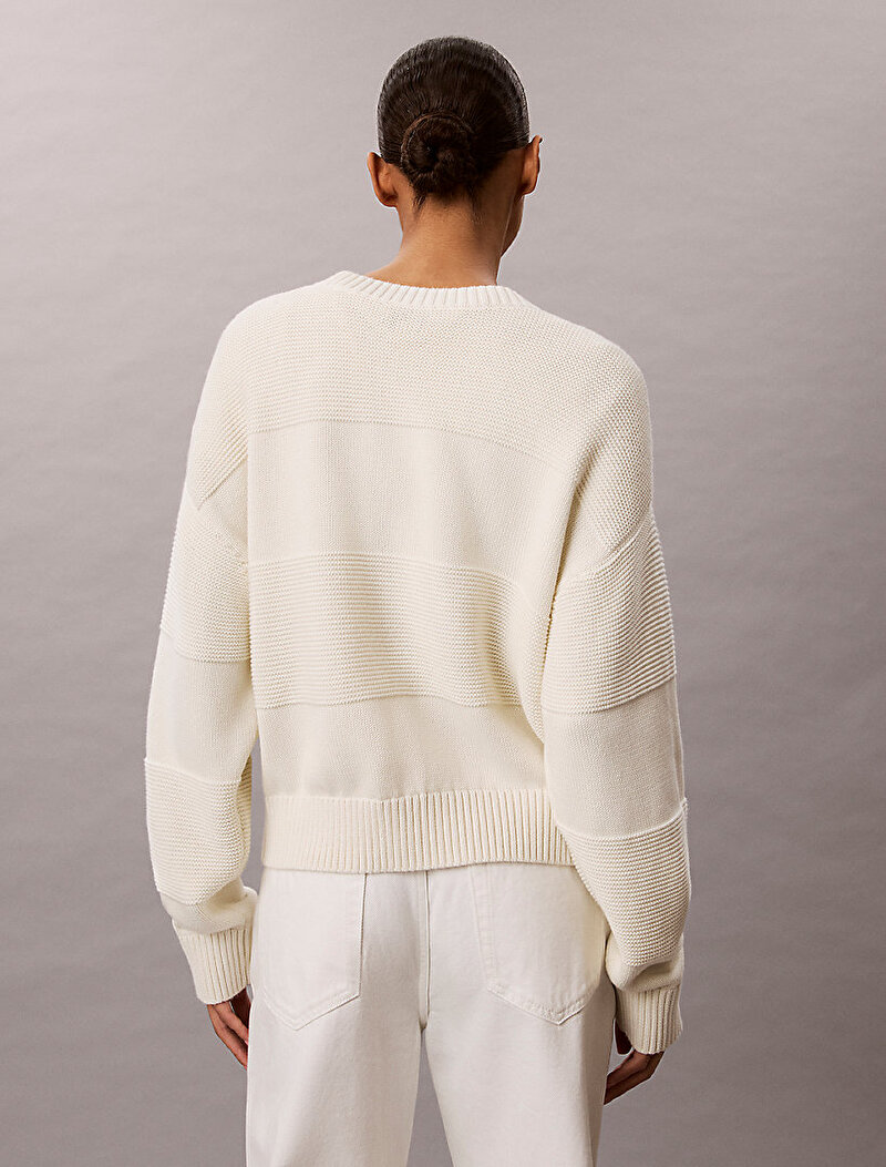 Calvin Klein Beyaz Renkli Kadın Tonal Logo Kazak