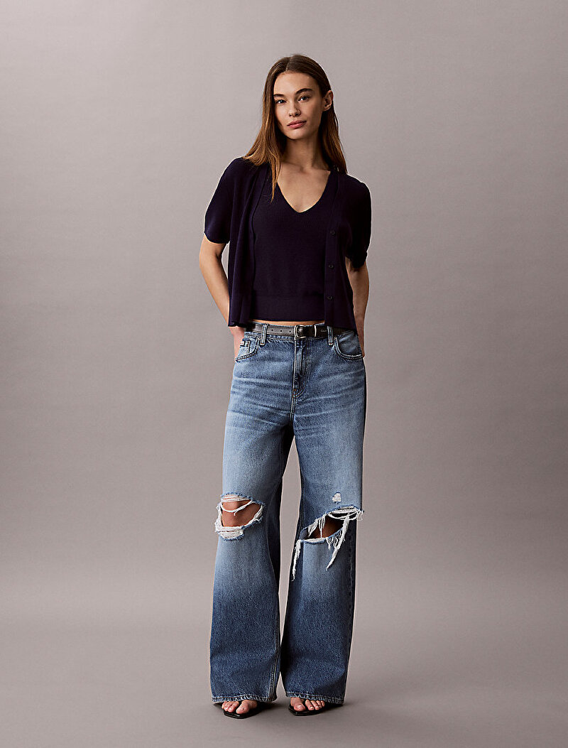Calvin Klein Mavi Renkli Kadın Cotton Twinset Kazak