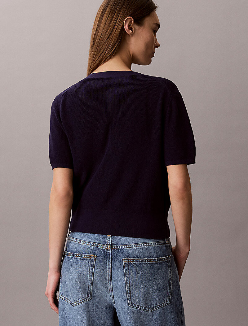 Calvin Klein Mavi Renkli Kadın Cotton Twinset Kazak