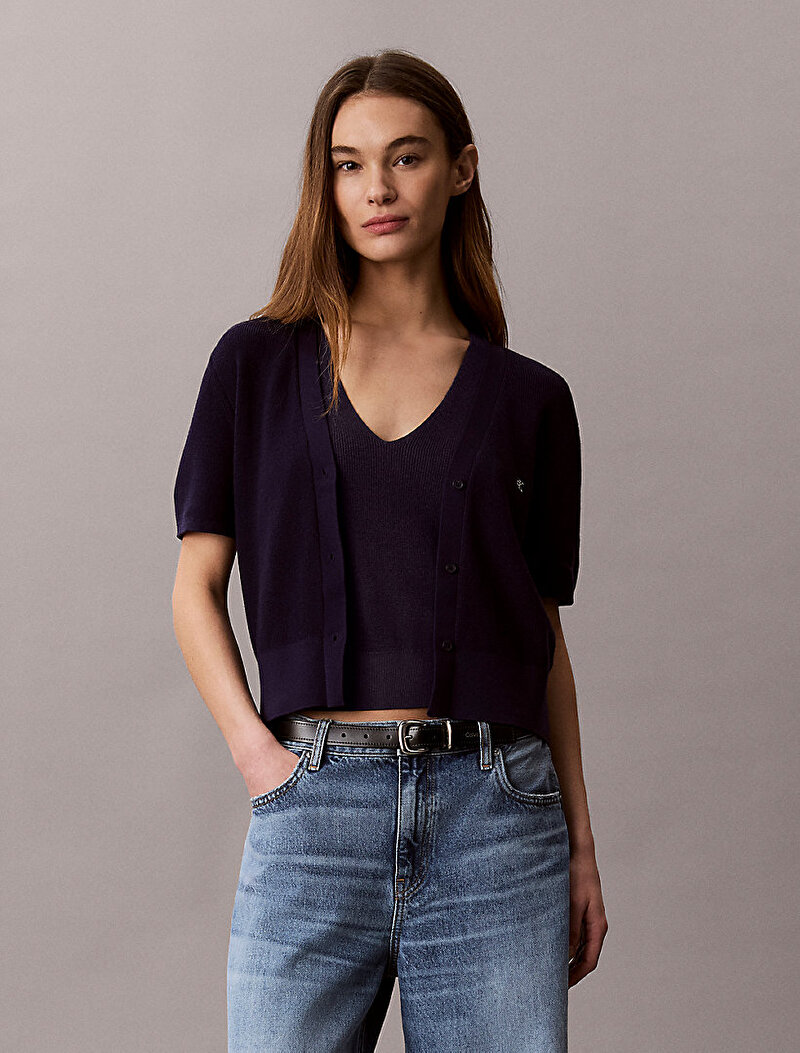 Calvin Klein Mavi Renkli Kadın Cotton Twinset Kazak