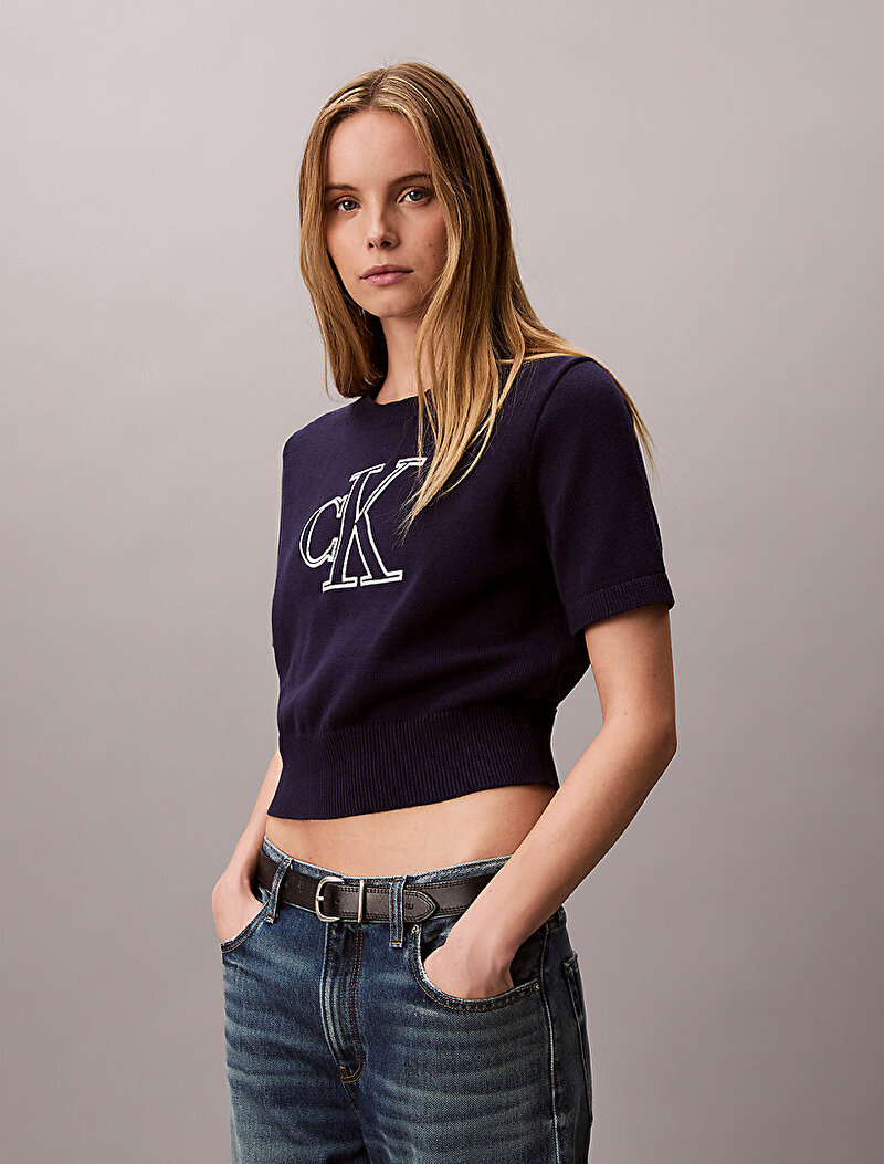 Calvin Klein Mavi Renkli Kadın Logo Kazak
