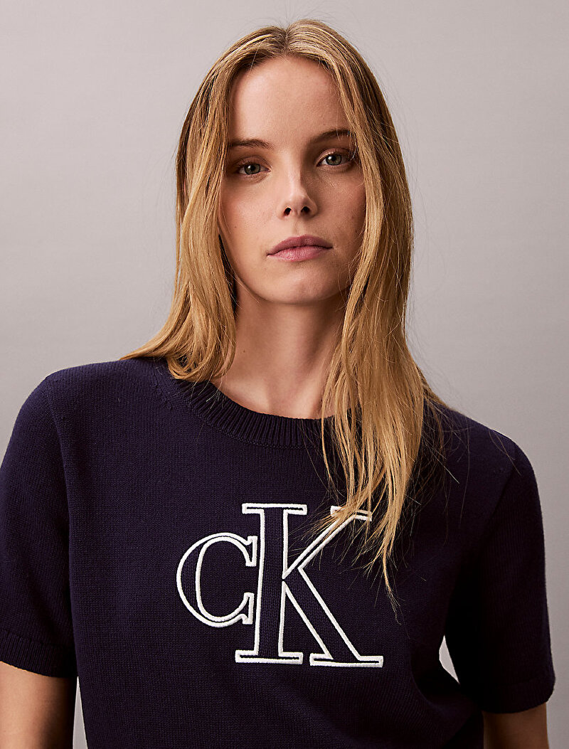 Calvin Klein Mavi Renkli Kadın Logo Kazak
