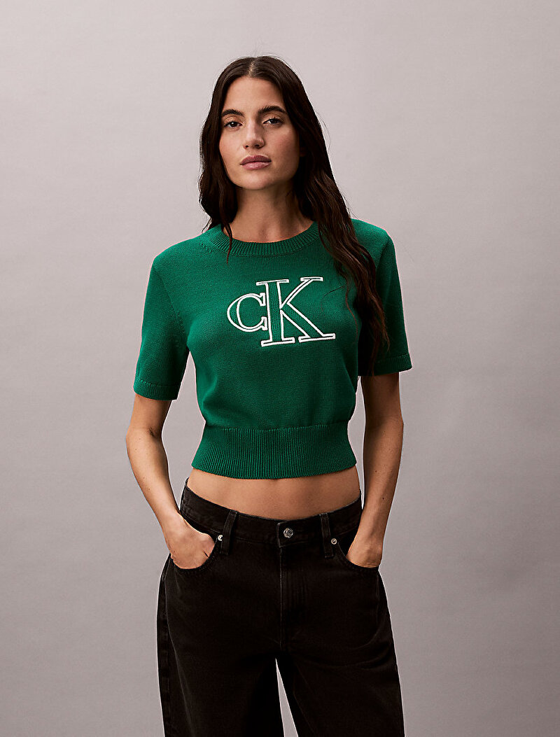 Calvin Klein Yeşil Renkli Kadın Logo Kazak