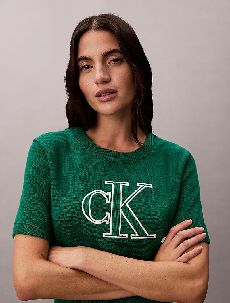 Calvin Klein Yeşil Renkli Kadın Logo Kazak