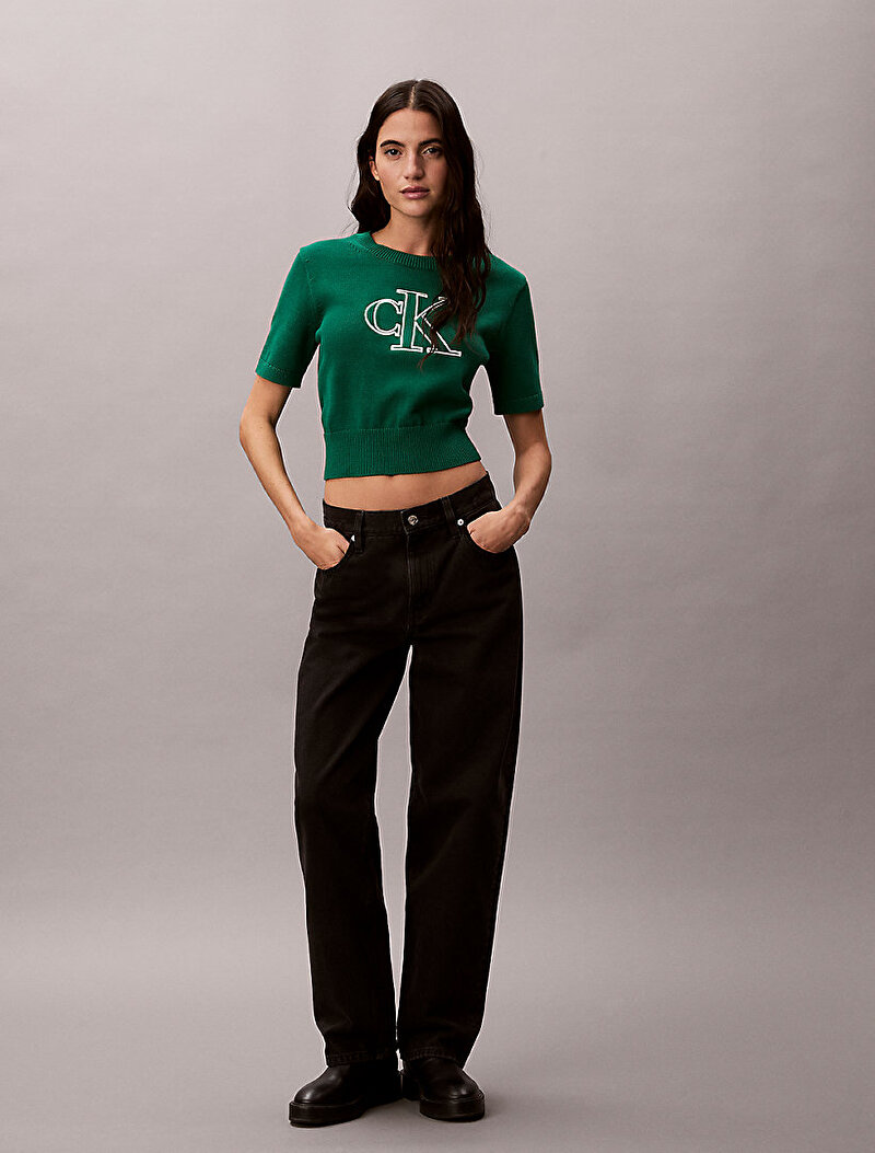 Calvin Klein Yeşil Renkli Kadın Logo Kazak