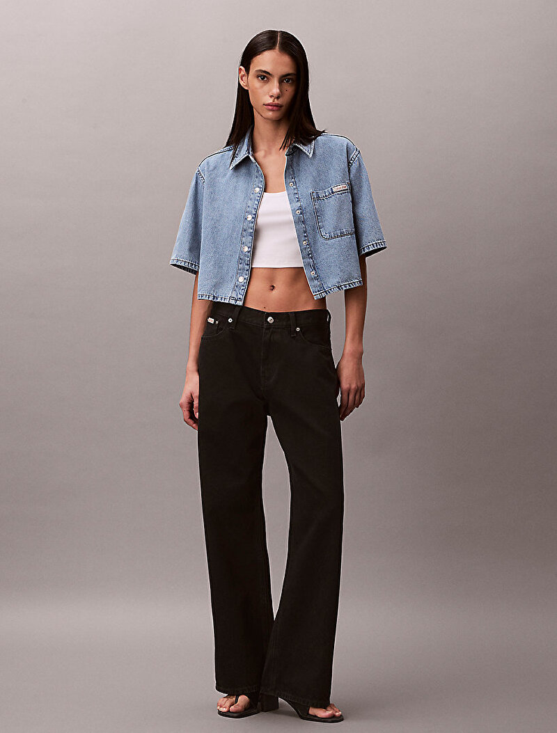 Calvin Klein Mavi Renkli Kadın Boxy Cropped Denim Gömlek