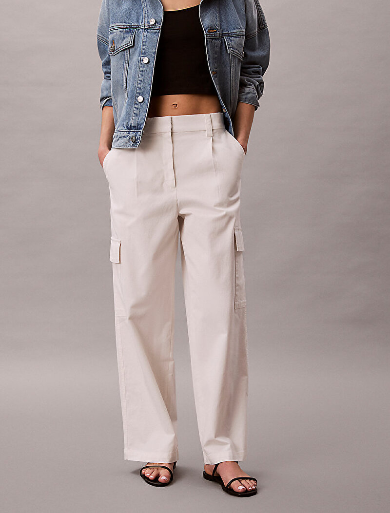 Calvin Klein Beyaz Renkli Kadın Cotton Ewaist Cargo Pantolon