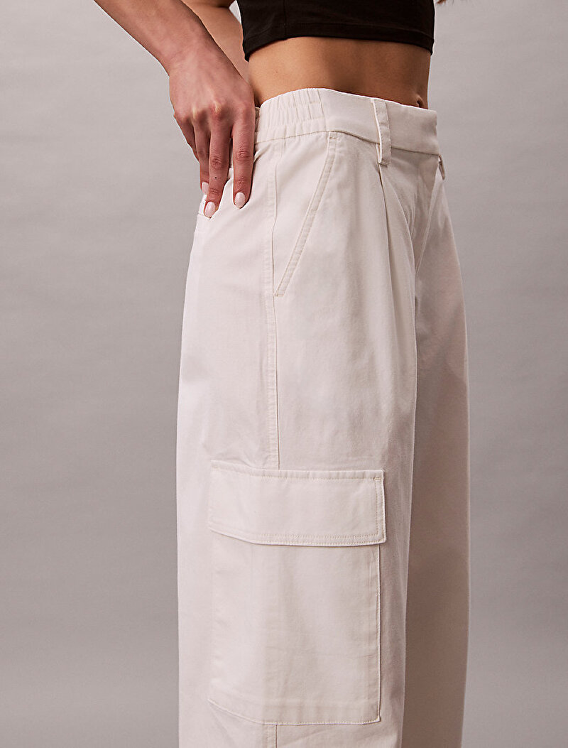 Calvin Klein Beyaz Renkli Kadın Cotton Ewaist Cargo Pantolon