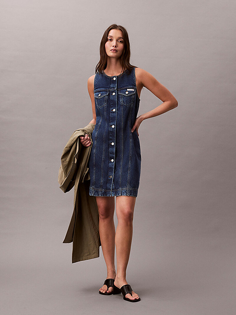 Calvin Klein Mavi Renkli Kadın Sleeveless Mini Denim Elbise