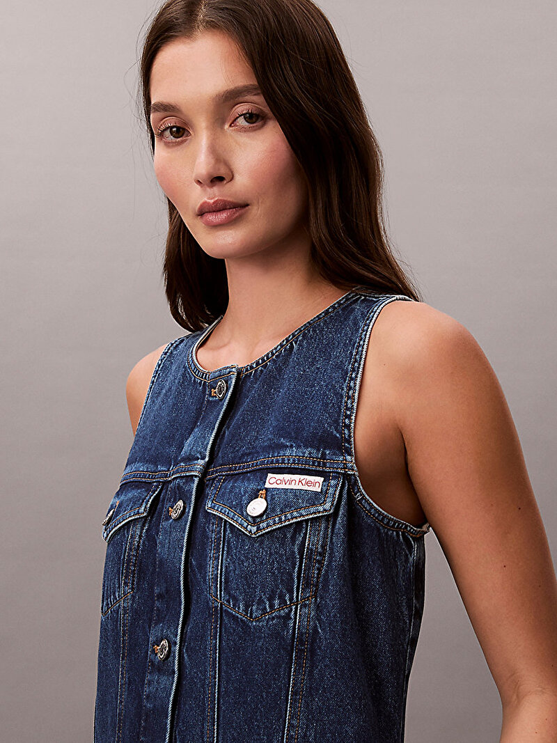 Calvin Klein Mavi Renkli Kadın Sleeveless Mini Denim Elbise
