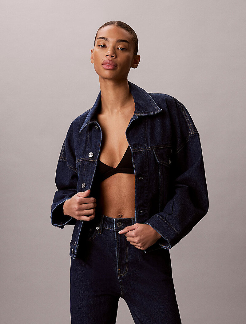 Calvin Klein Mavi Renkli Kadın Relaxed Trucker Denim Ceket