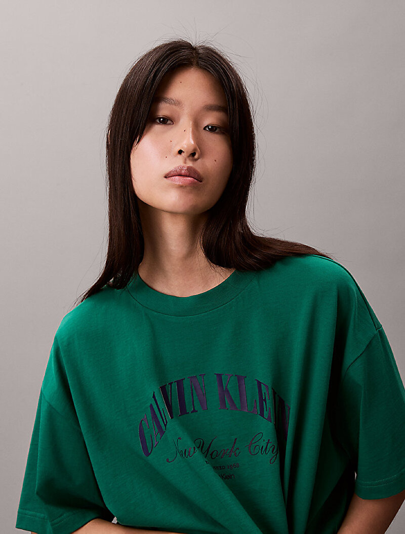 Calvin Klein Yeşil Renkli Kadın Cropped Boxy Heritage T-shirt