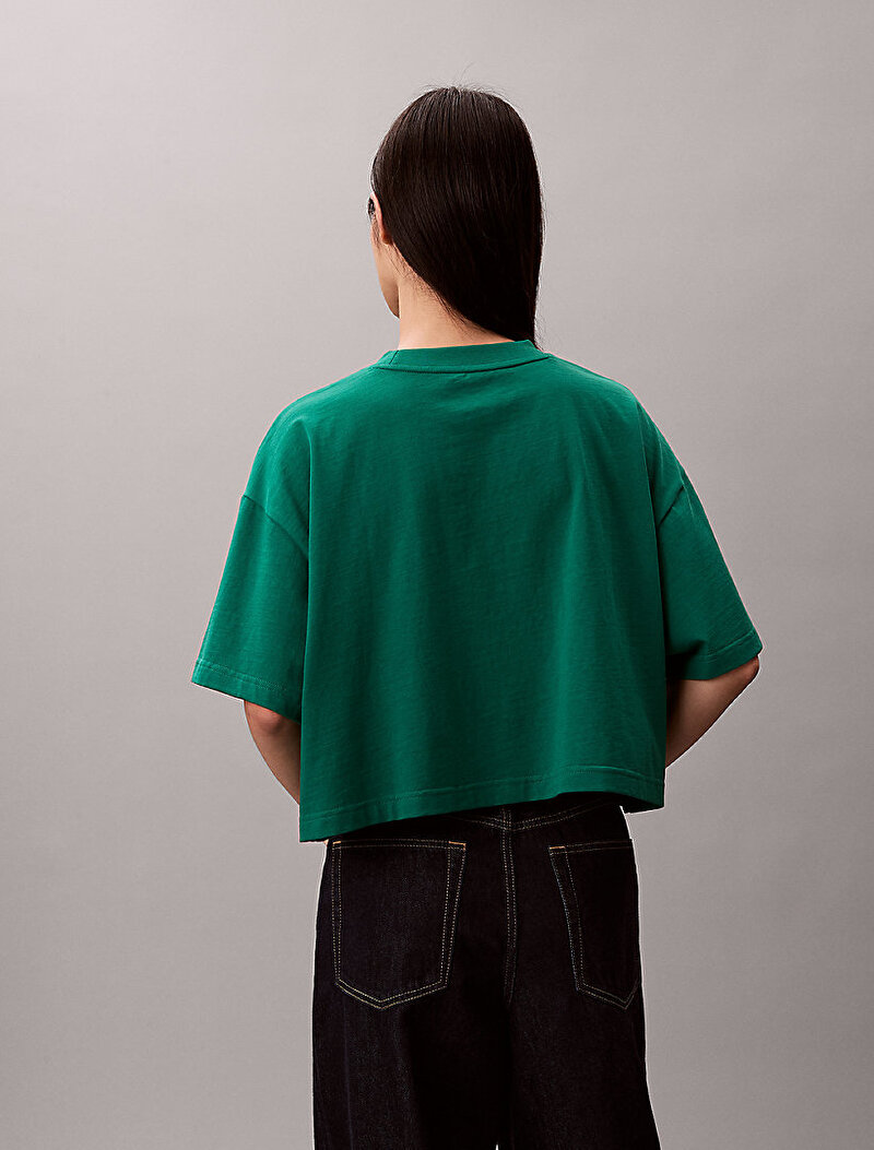 Calvin Klein Yeşil Renkli Kadın Cropped Boxy Heritage T-shirt