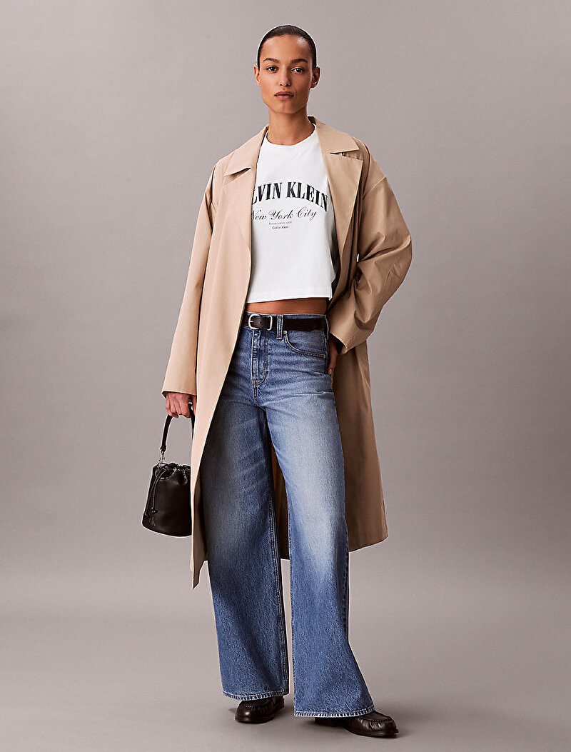 Calvin Klein Beyaz Renkli Kadın Cropped Boxy Heritage T-shirt