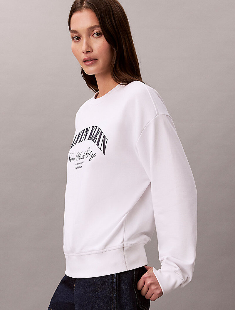 Calvin Klein Beyaz Renkli Kadın Logo Graphic Crewneck Sweatshirt