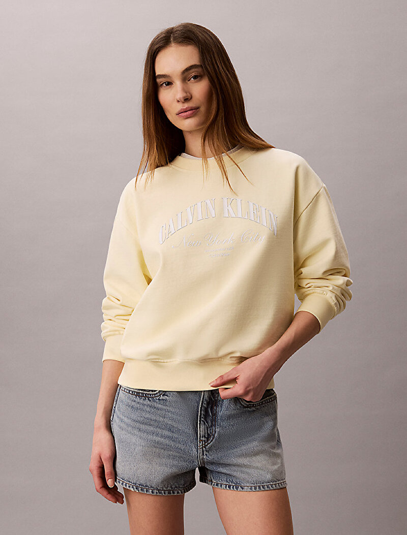 Calvin Klein Sarı Renkli Kadın Logo Graphic Crewneck Sweatshirt