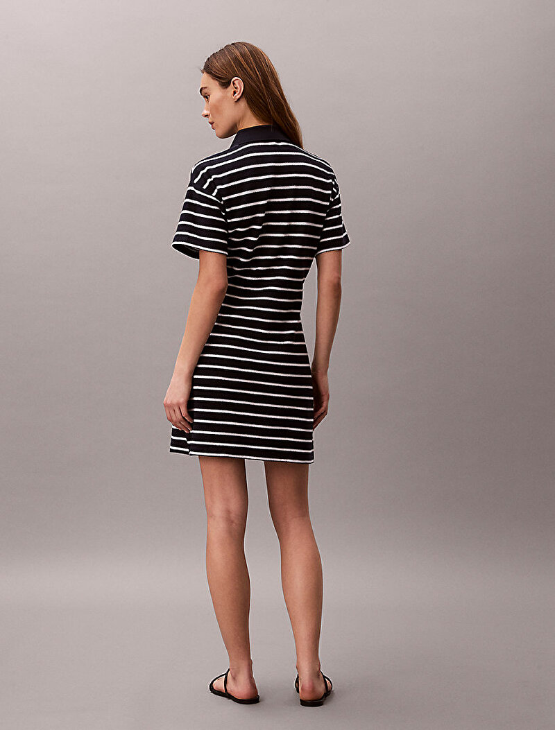 Calvin Klein Lacivert Renkli Kadın Striped Pique Elbise