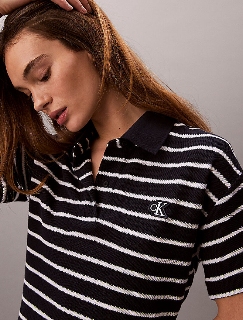 Calvin Klein Lacivert Renkli Kadın Striped Pique Elbise