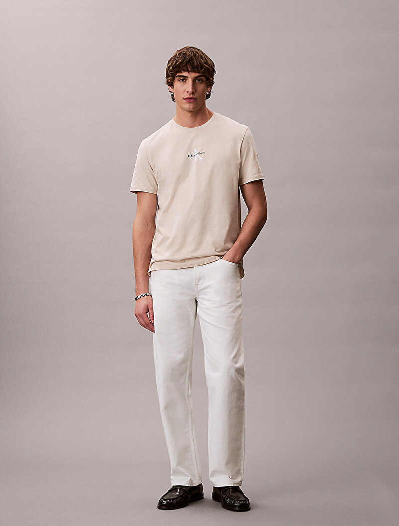 Calvin Klein Beyaz Renkli Erkek 30s Micro Monologo T-shirt