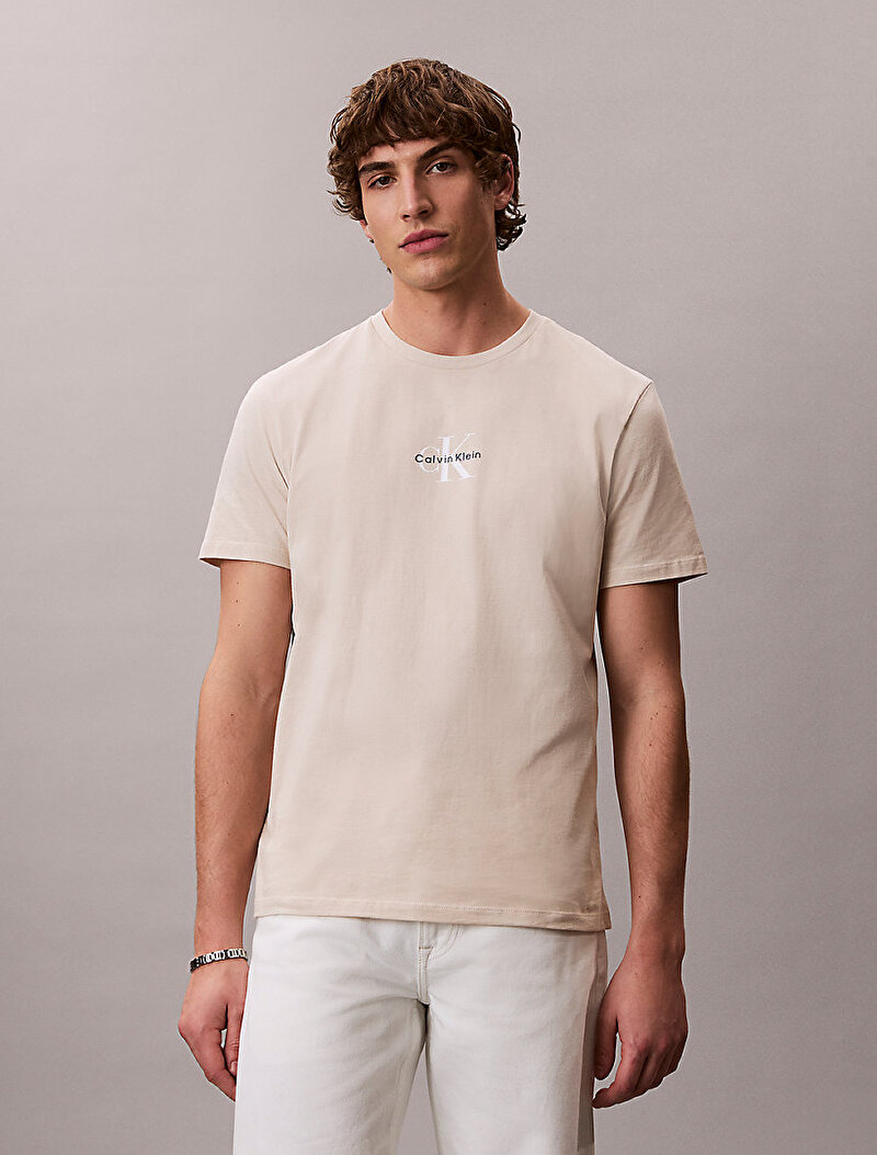 Calvin Klein Beyaz Renkli Erkek 30s Micro Monologo T-shirt