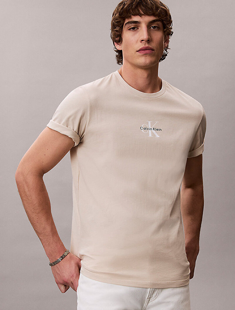 Calvin Klein Beyaz Renkli Erkek 30s Micro Monologo T-shirt