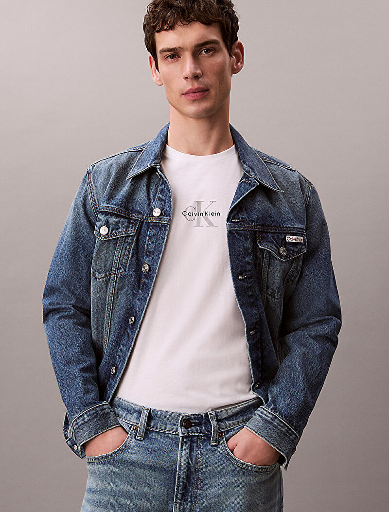 Calvin Klein Beyaz Renkli Erkek 30s Micro Monologo T-shirt