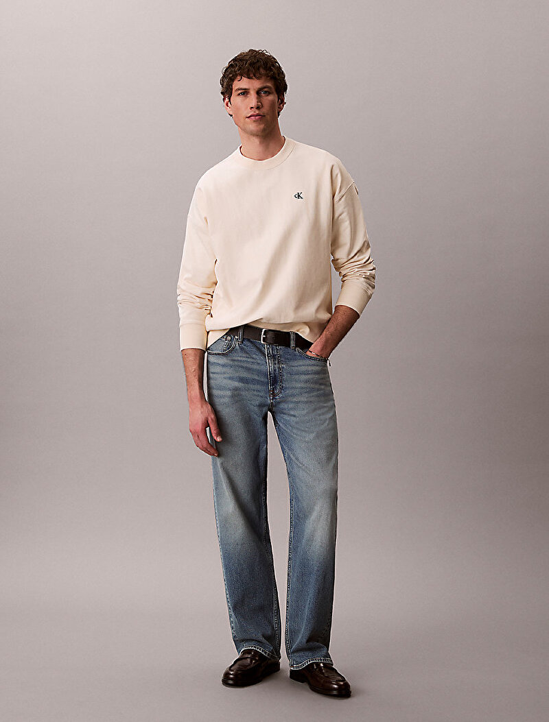Calvin Klein Beyaz Renkli Erkek Premium Terry Monogram Sweatshirt