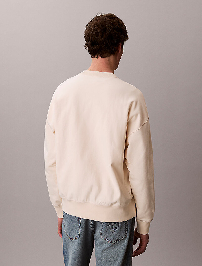 Calvin Klein Beyaz Renkli Erkek Premium Terry Monogram Sweatshirt
