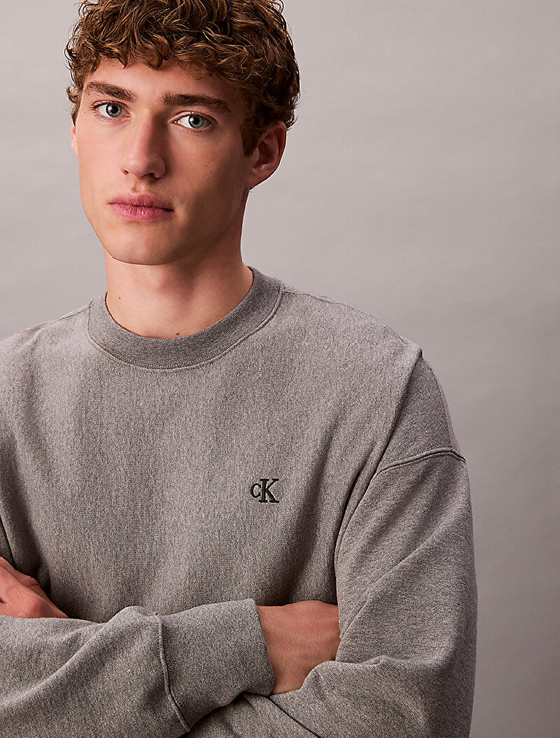 Calvin Klein Gri Renkli Erkek Premium Terry Monogram Sweatshirt