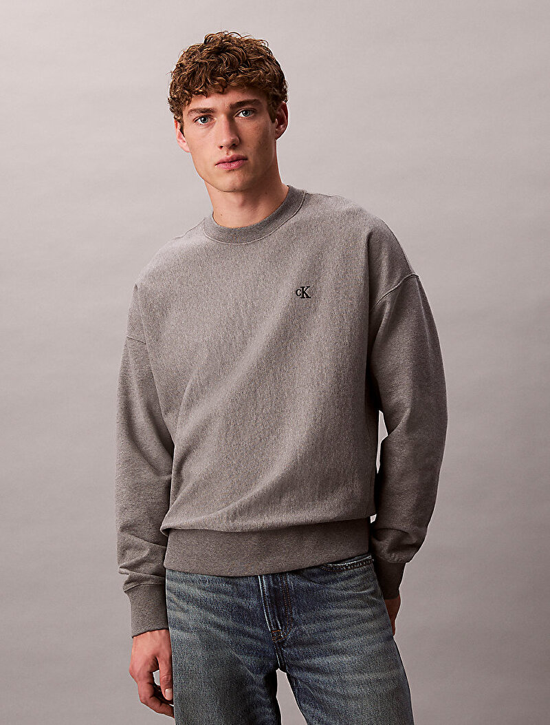 Calvin Klein Gri Renkli Erkek Premium Terry Monogram Sweatshirt