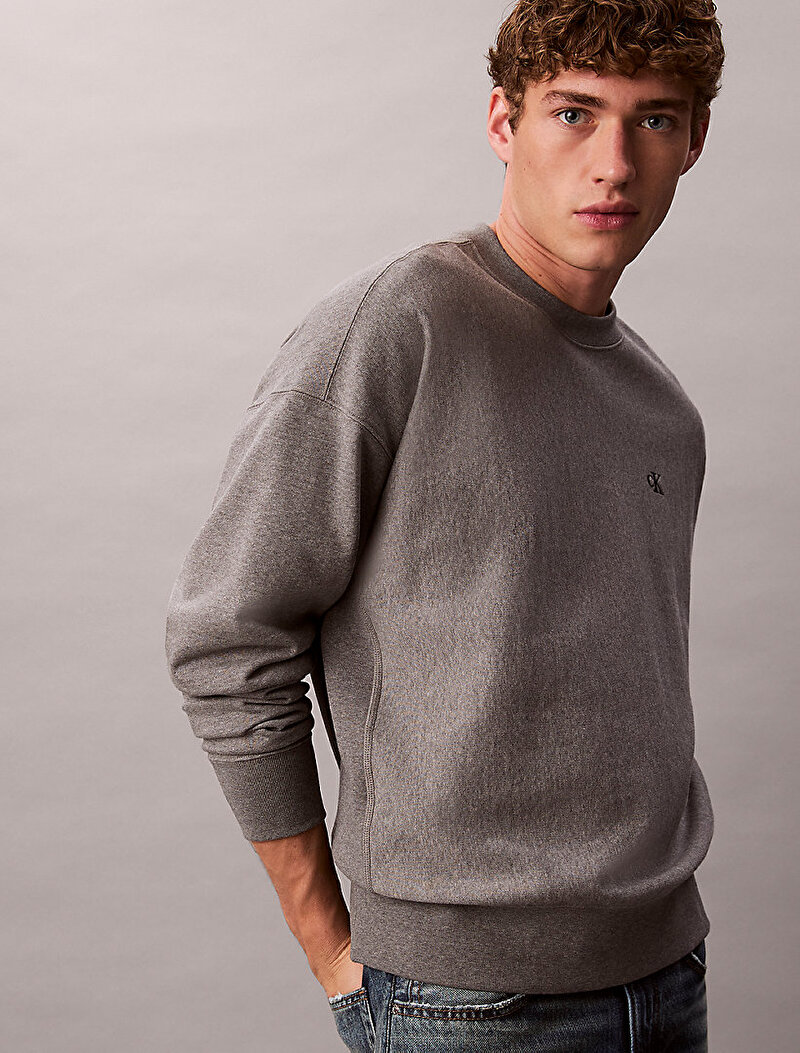 Calvin Klein Gri Renkli Erkek Premium Terry Monogram Sweatshirt