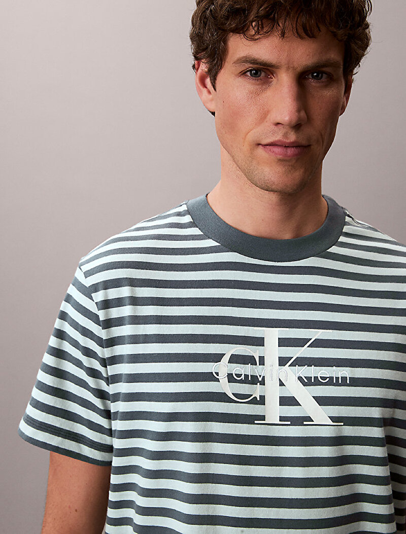 Calvin Klein Gri Renkli Erkek 20s Stripe Jersey T-shirt