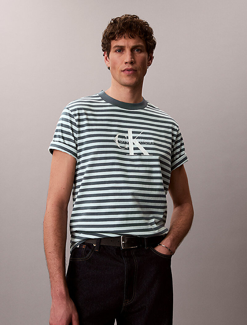 Calvin Klein Gri Renkli Erkek 20s Stripe Jersey T-shirt