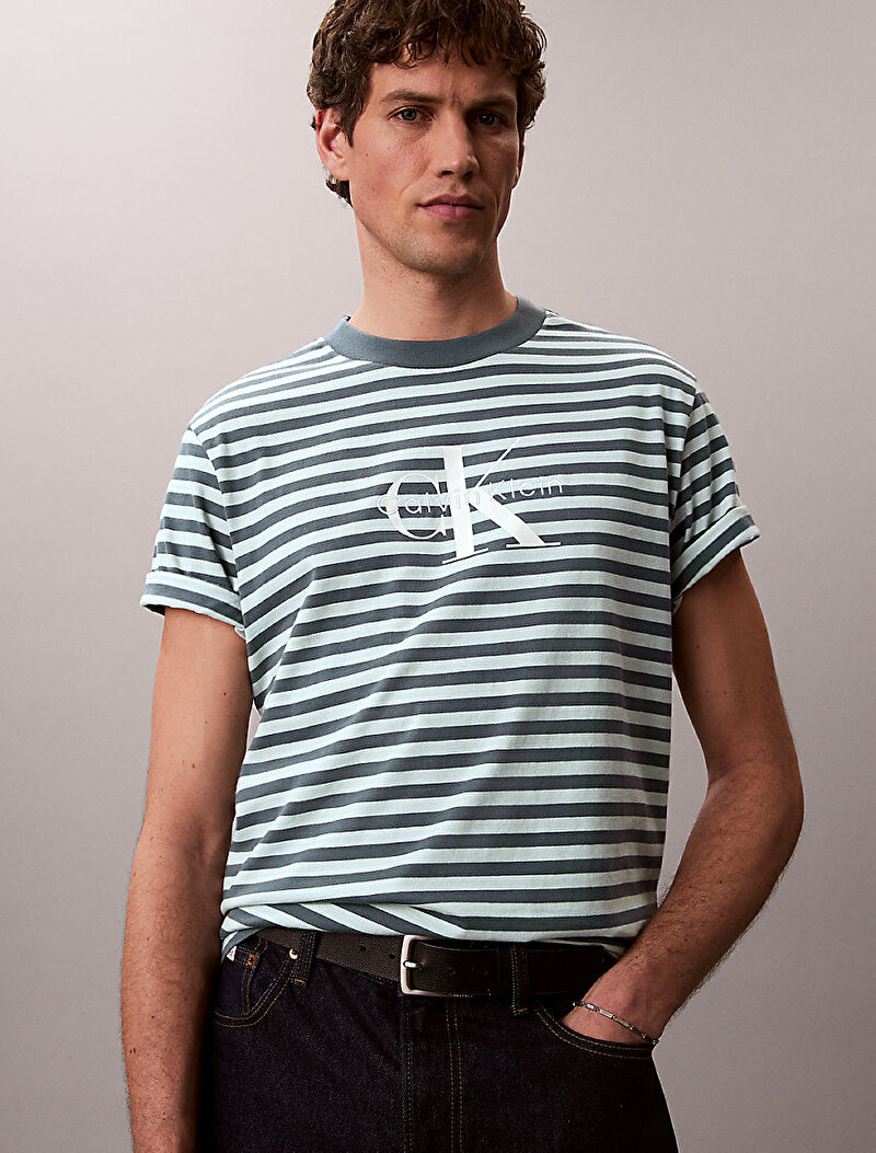 Calvin Klein Gri Renkli Erkek 20s Stripe Jersey T-shirt