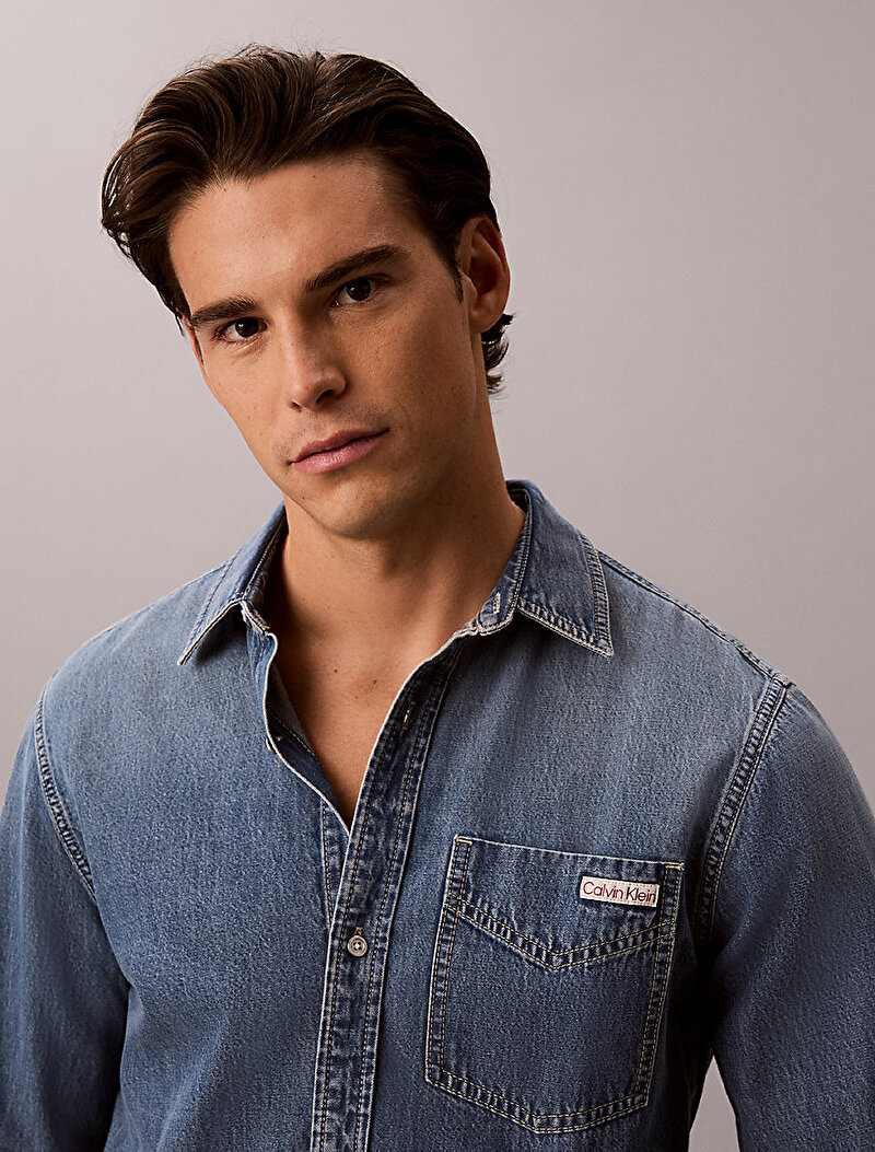 Calvin Klein Mavi Renkli Erkek CK Vintage Indigo Casual Gömlek