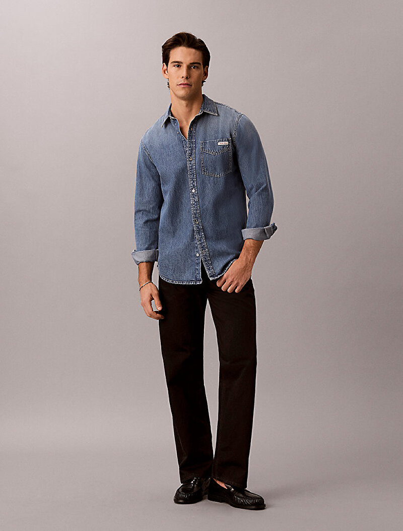 Calvin Klein Mavi Renkli Erkek CK Vintage Indigo Casual Gömlek