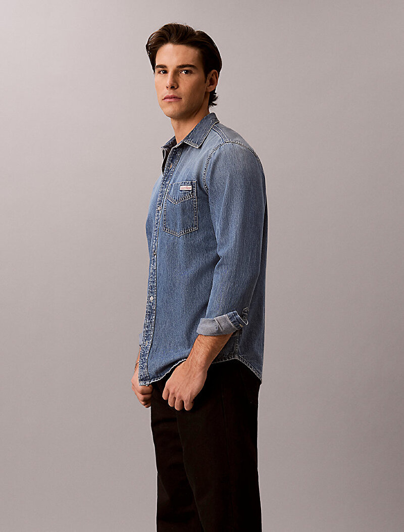 Calvin Klein Mavi Renkli Erkek CK Vintage Indigo Casual Gömlek