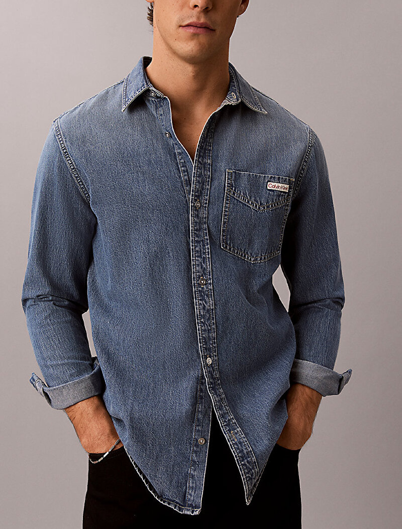 Calvin Klein Mavi Renkli Erkek CK Vintage Indigo Casual Gömlek