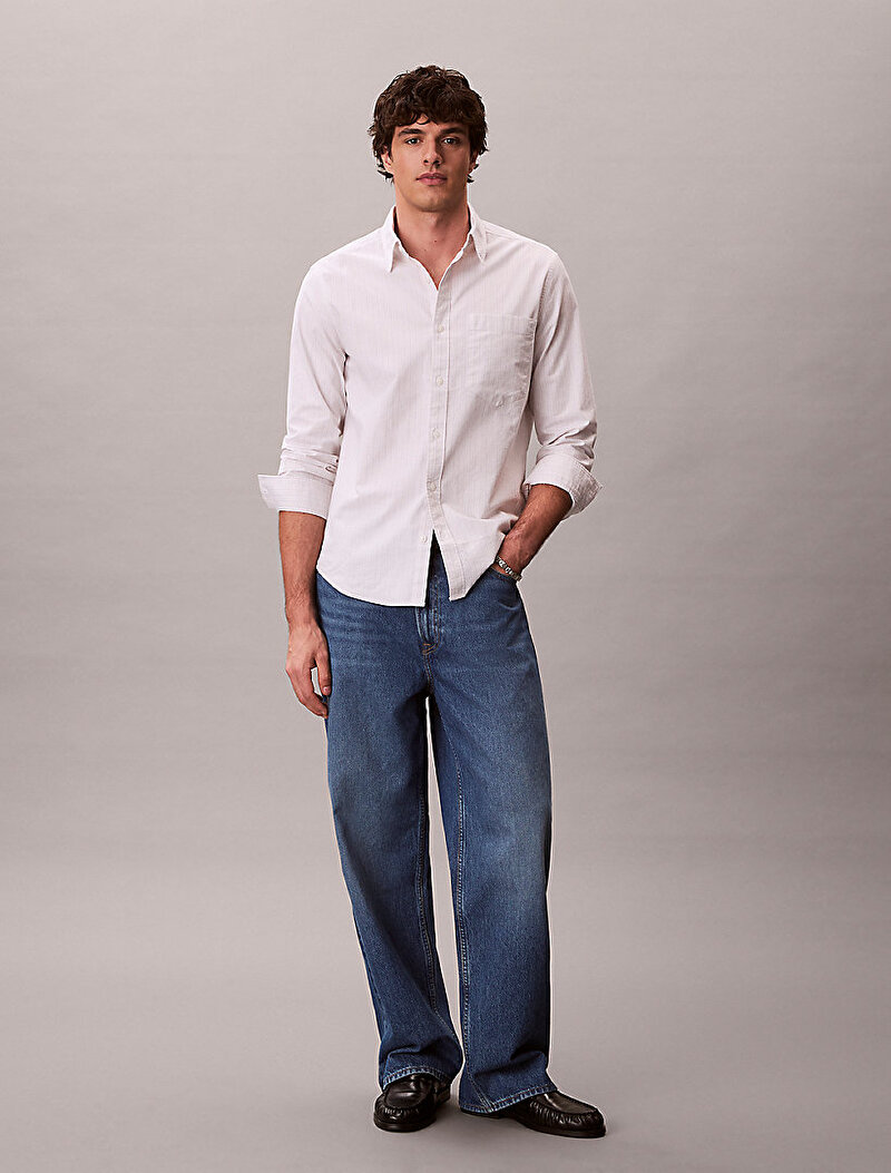 Calvin Klein Beyaz Renkli Erkek Stripe Oxford Gömlek