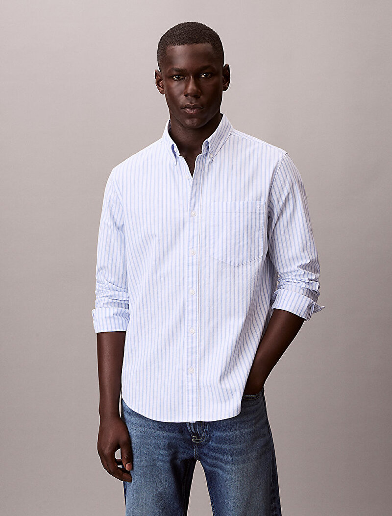 Calvin Klein Mavi Renkli Erkek Stripe Oxford Gömlek
