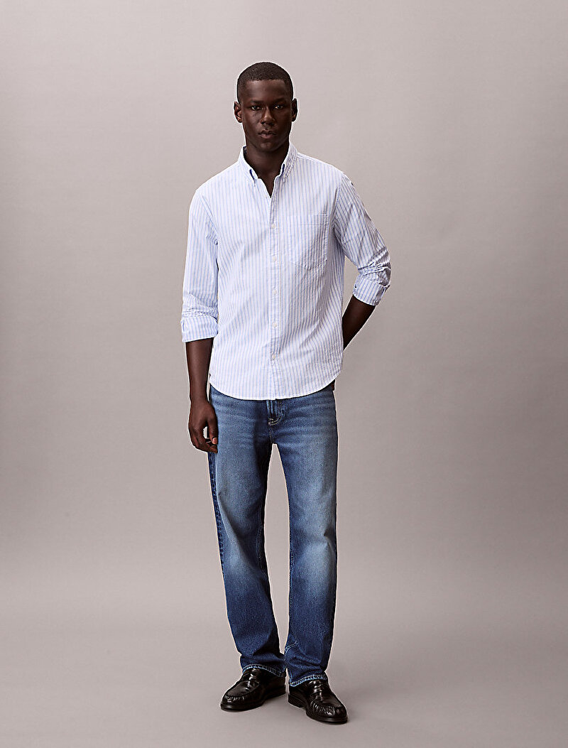 Calvin Klein Mavi Renkli Erkek Stripe Oxford Gömlek