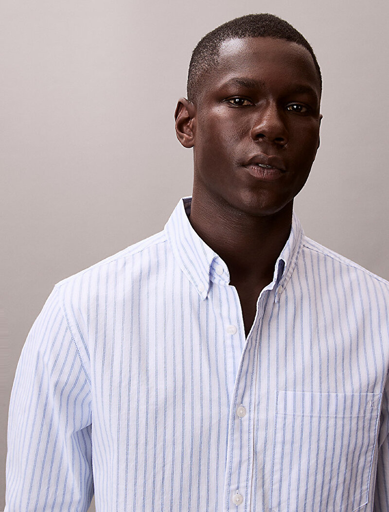 Calvin Klein Mavi Renkli Erkek Stripe Oxford Gömlek