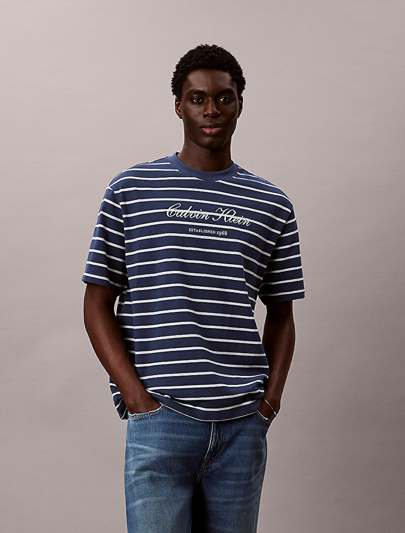 Calvin Klein Lacivert Renkli Erkek Stripe Casual T-shirt